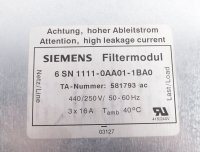 Siemens SIMODRIVE 611 Netzfilter 6SN1111-0AA01-1BA0 #used