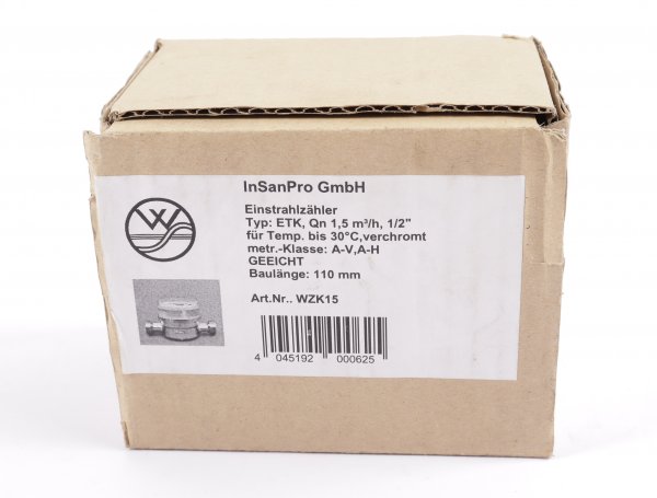 Werner Schütz Einstrahlzähler Typ ETK Qn 1,5 m3/h bis 30°C verchromt WZK15 #new open box