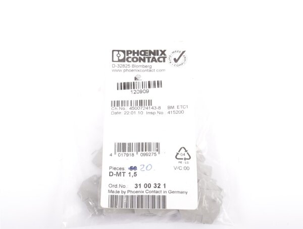 Phoenix Contact Abschlussdeckel D-MT 1,5 3100321 1 Pckg. mit 20 Stück #new open box
