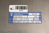 Schuster TEK-3451 Trafo Transformator pri.380V ±5% 2,65A sek110V/220V 9A  4,5A 990VA